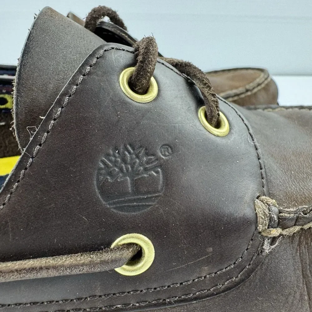 Timberland Men’s Leather Boat Shoes Brown Size 12 M Moc Toe Lace Up
